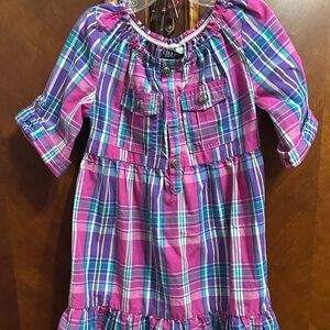 Chaps Pink and Purple Plaid Girls' Button-Front Dress